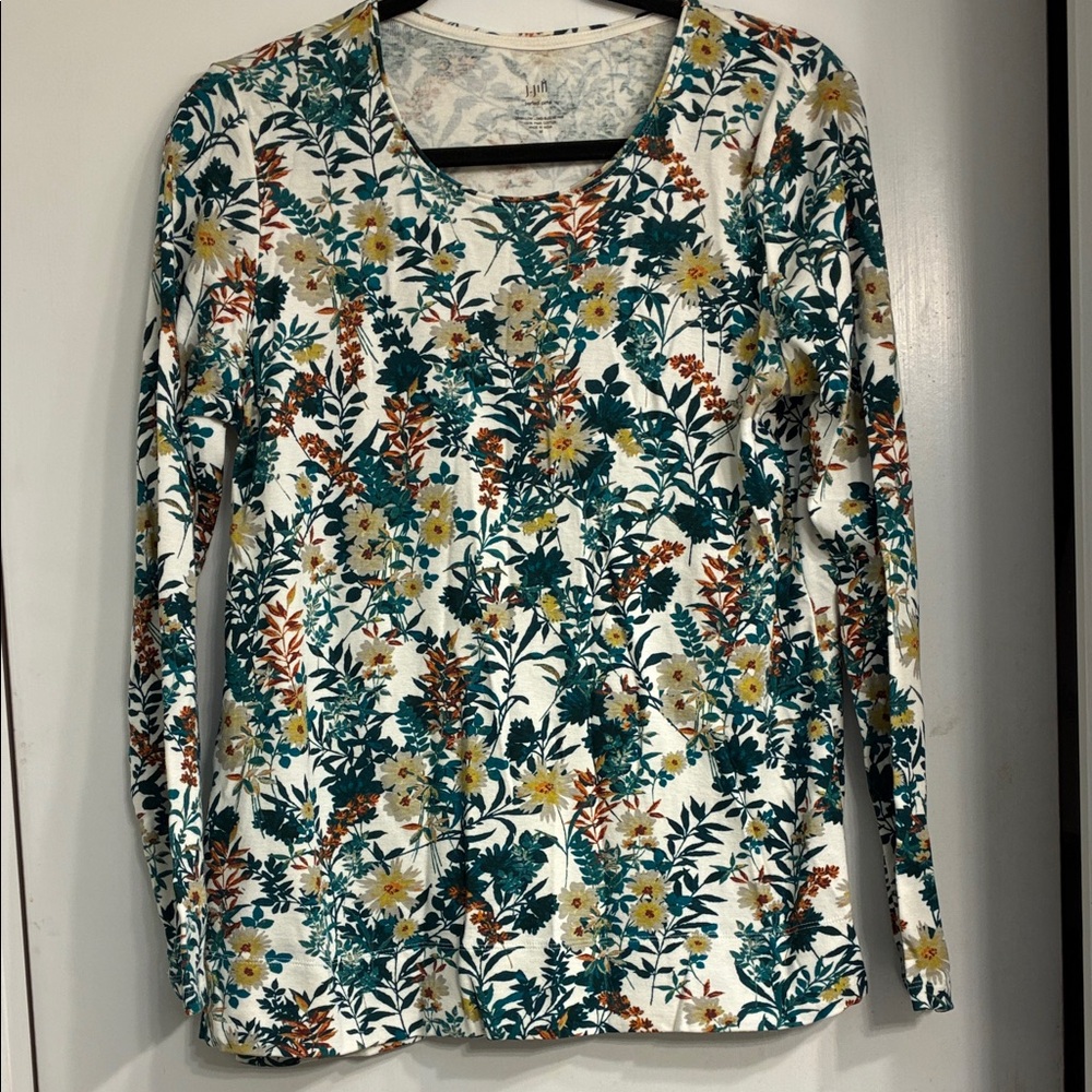 NWOT J. Jill Perfect Pima Floral Long Sleeve Top